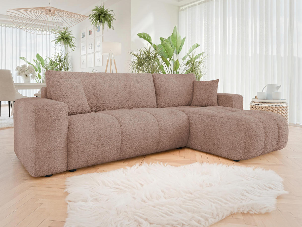 ECKSOFA Furyn Boucle - Hellbraun/Schwarz, Holzwerkstoff/Kunststoff (244/145cm) - MIRJAN24