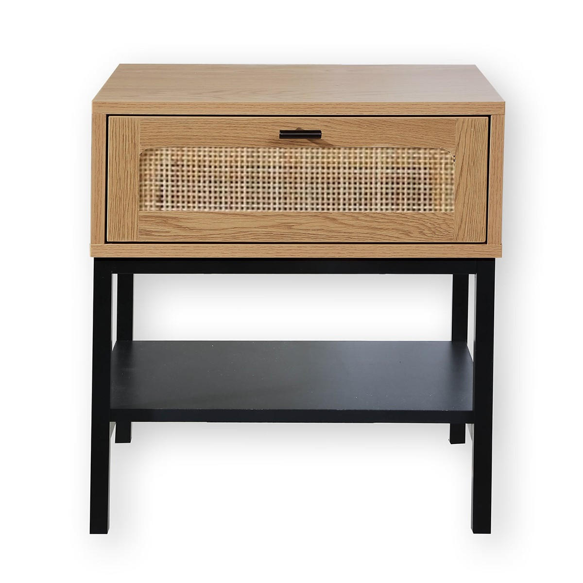 NACHTTISCH mit Rattanfront, Schublade und einem Regal H50 cm - JAYA - Eschefarben, Holzwerkstoff (35/50/45cm) - Calicosy