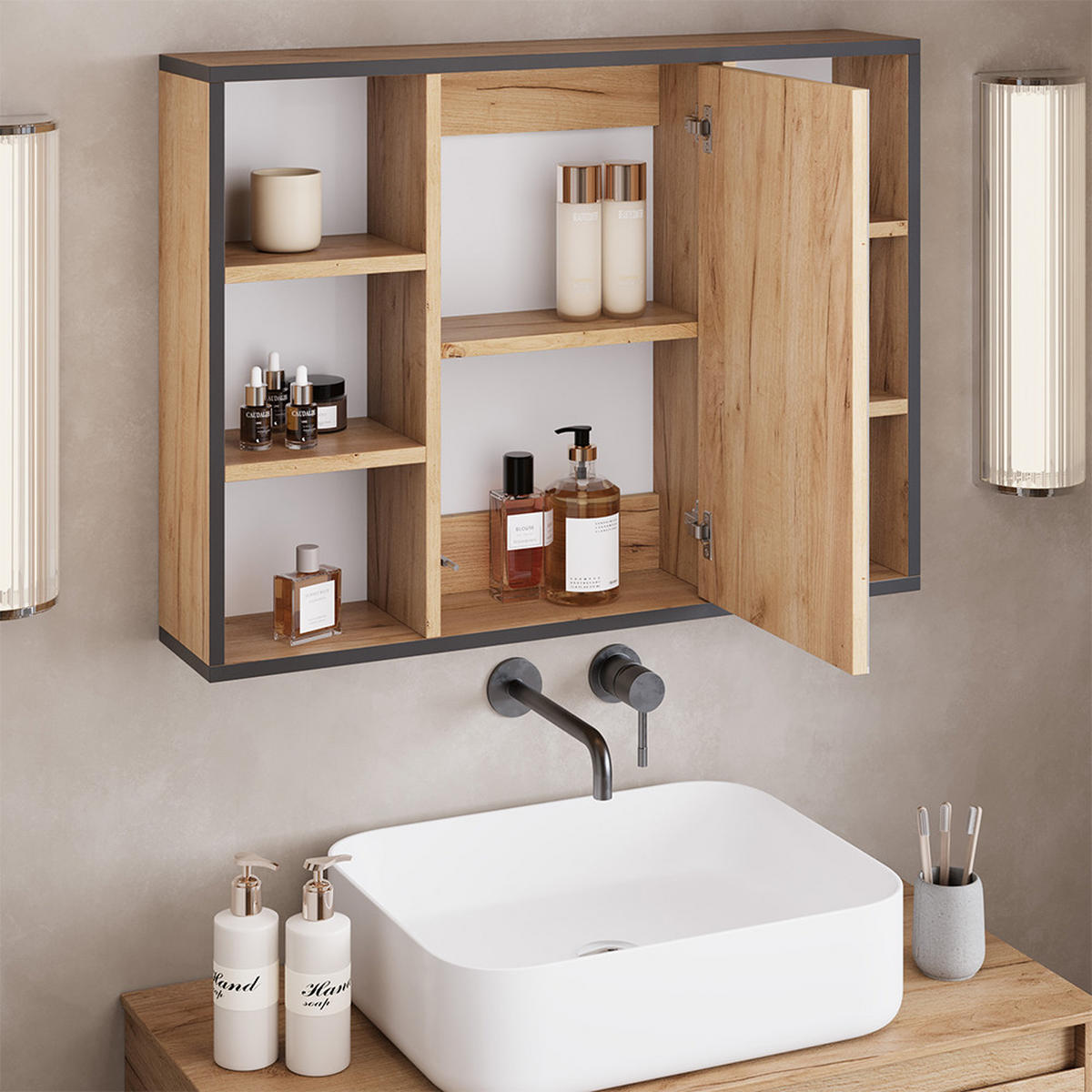 KOUPELNOVÁ ZRCADLOVÁ SKŘÍŇKA Stephan Zlatý mocný dub - medově dubová, kompozitní dřevo (80/59.2/16.8cm) - Vicco