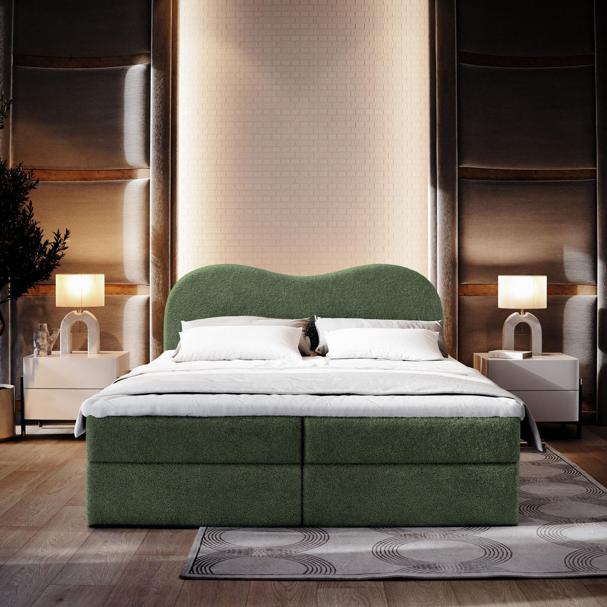 BOXBETT FLUVIA N 160x200 cm mit Matratze und Topper - Grün - Grün, Holz (160/200cm) - MASSENO