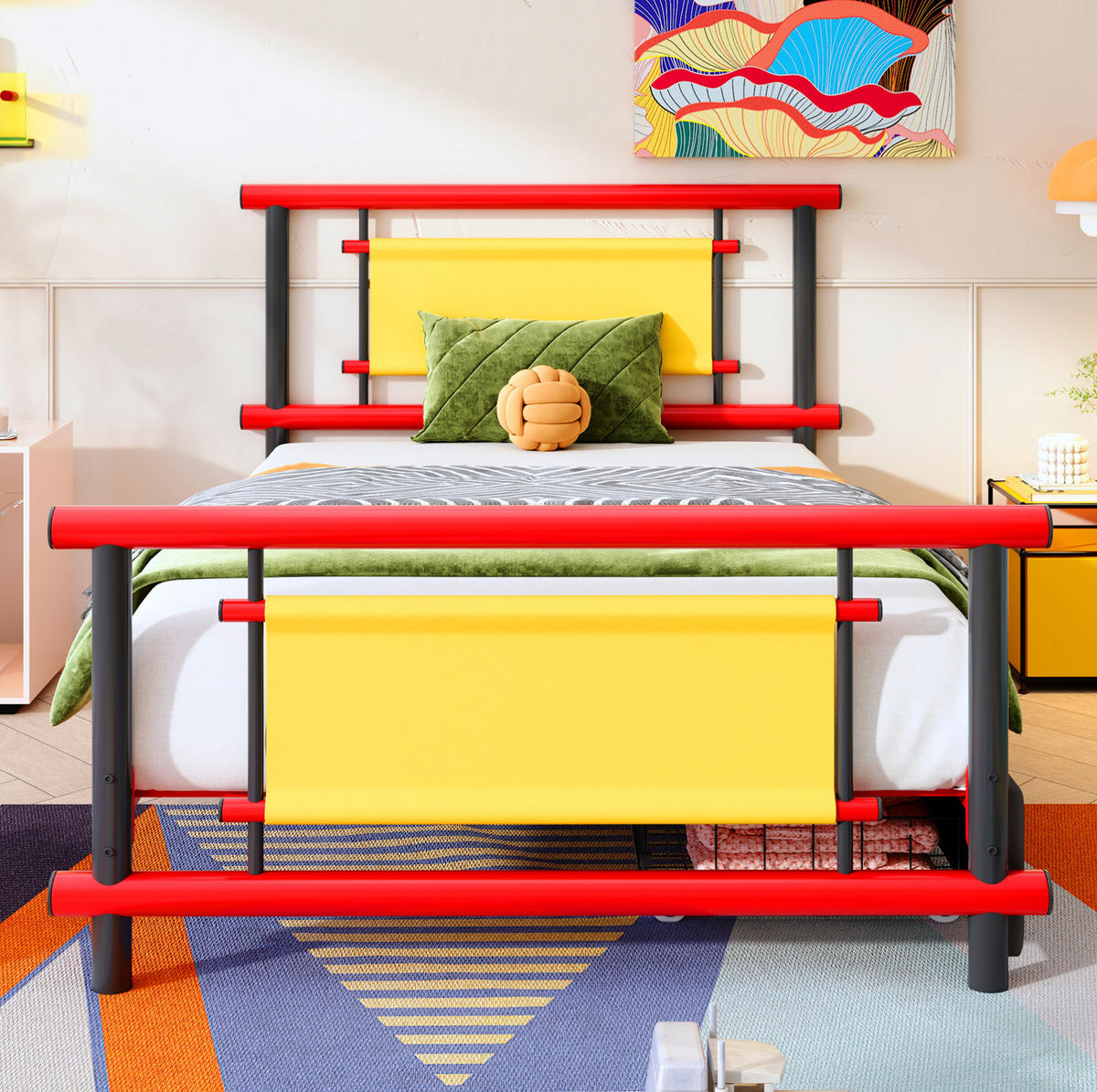 KINDERBETT 90/200 cm Rot aus Metall mit Schubladen ohne Matratze - Rot, Metall (90/200cm) - MIVRAY