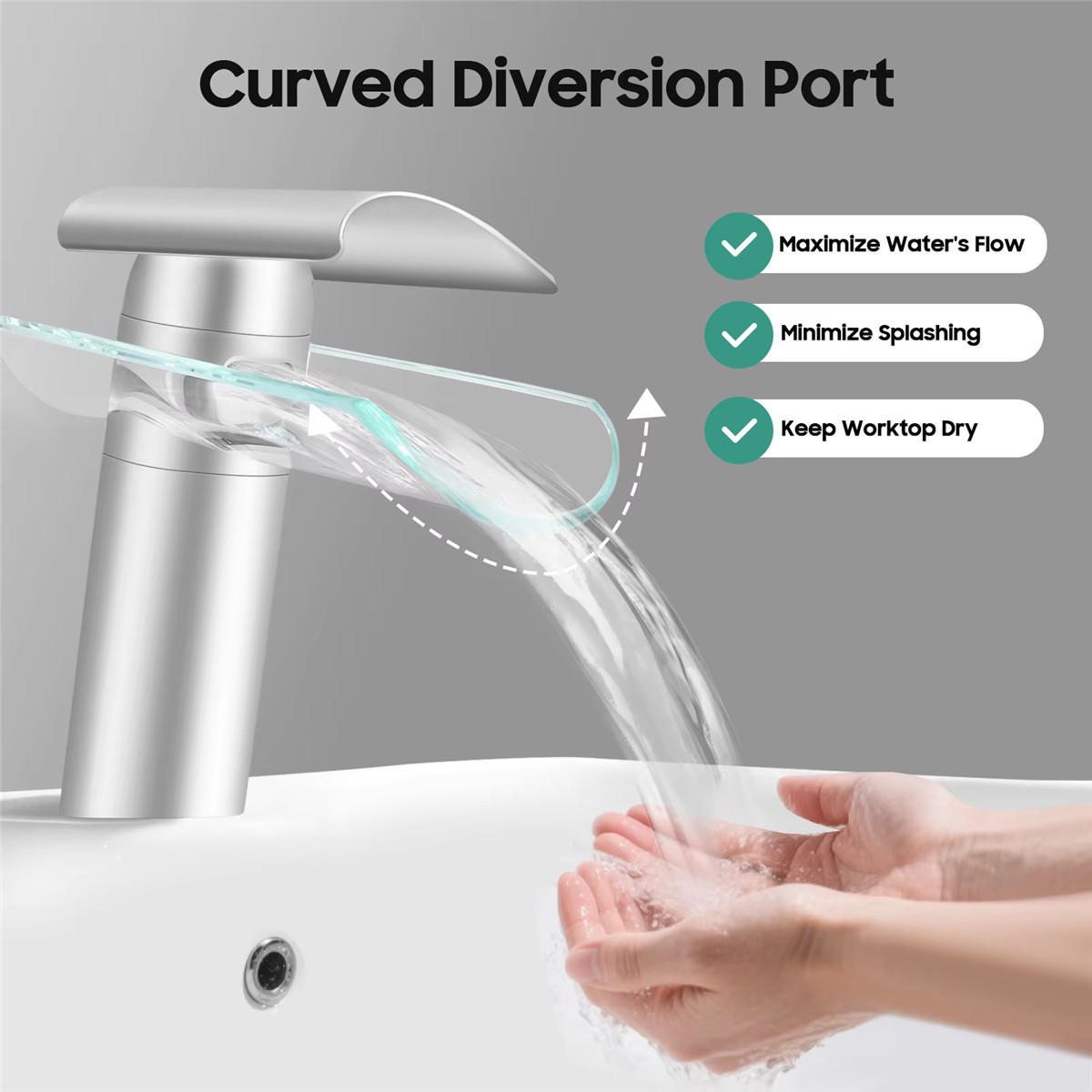 WASCHTISCHARMATUR Wasserfall Messing mit Glasauslauf - Silberfarben, Metall (17.5/17.5/3.5cm) - Kaket