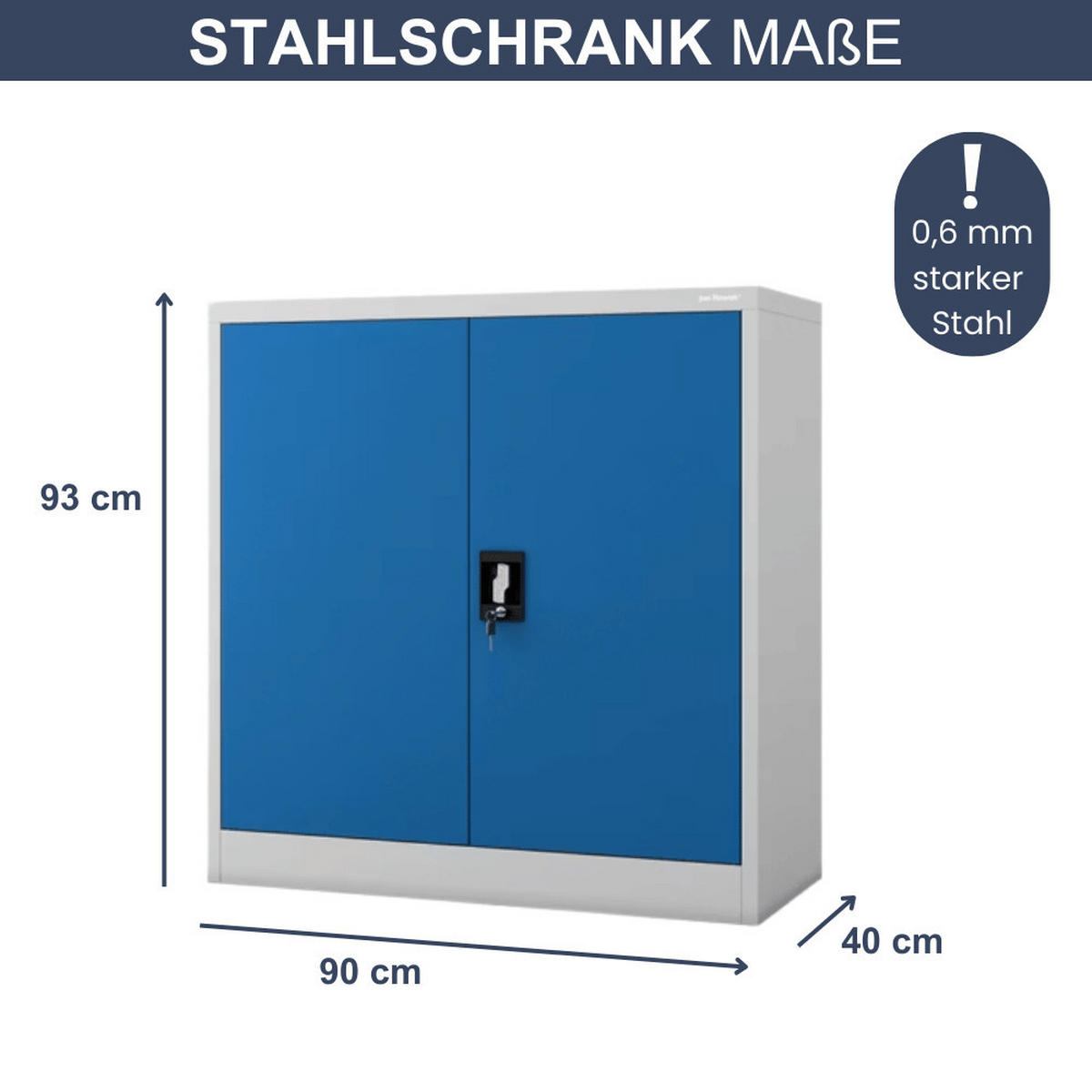 AKTENSCHRANK abschließbar KADO mit Flügeltüren 93x90x40cm Grau-Blau - Grau, Metall (90/93/40cm) - DELUKE