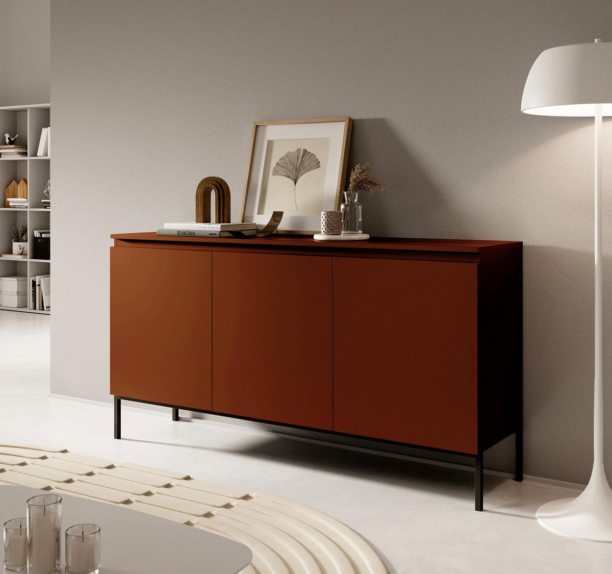 SIDEBOARD Bemmi Ziegelrot mit Metallbeinen 150 cm - Dunkelorange/Schwarz, Holzwerkstoff/Metall (150/77/35cm) - Selsey