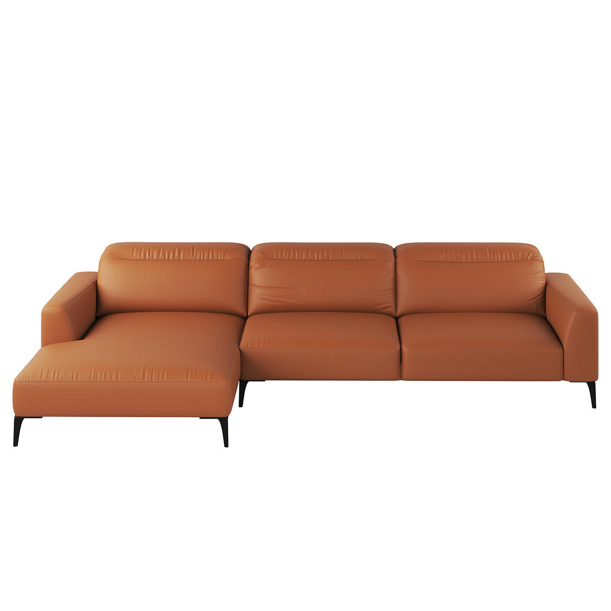 ECKSOFA mit Longchair - Kastanienfarben/Schwarz, Leder/Metall (328/180cm) - home24