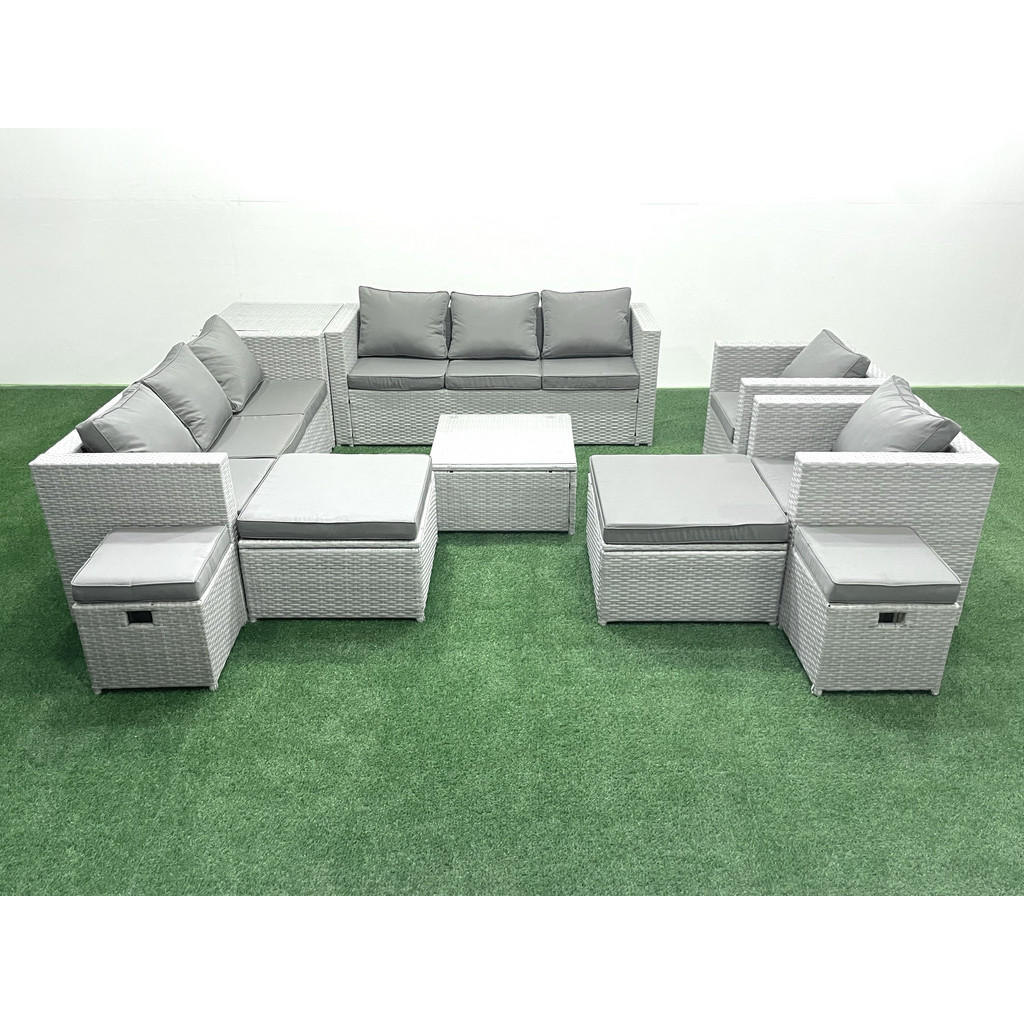 Thumbnail - Fimous Gartenmöbelset, Hellgrau, Metall, Kunststoff, Glas, 12-Sitzer, Füllung: Schaumstoff, quadratisch, Loungemöbel, Lo...