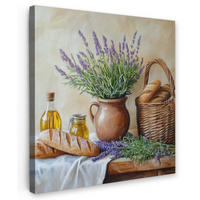 LEINWANDBILD Lavendel - Brot - Stilleben 50x50 cm - Flieder, Textil (50/50cm) - MuchoWow