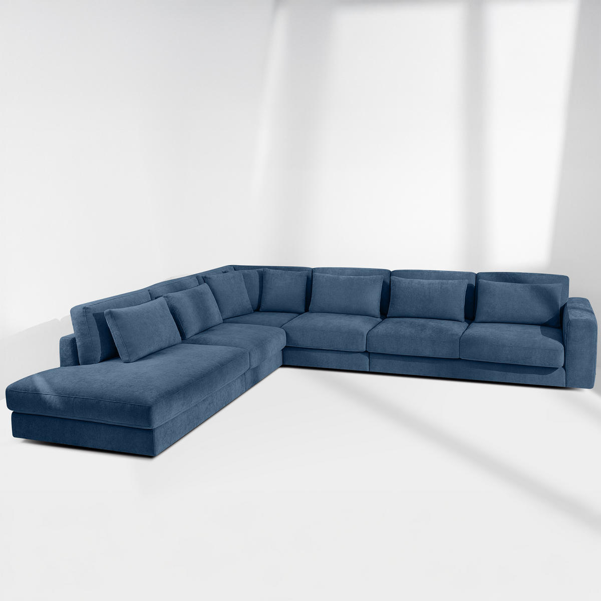 ECKSOFA XL links VERUS - Dunkelblau, Holz/Holzwerkstoff (377/328cm) - KONSIMO®