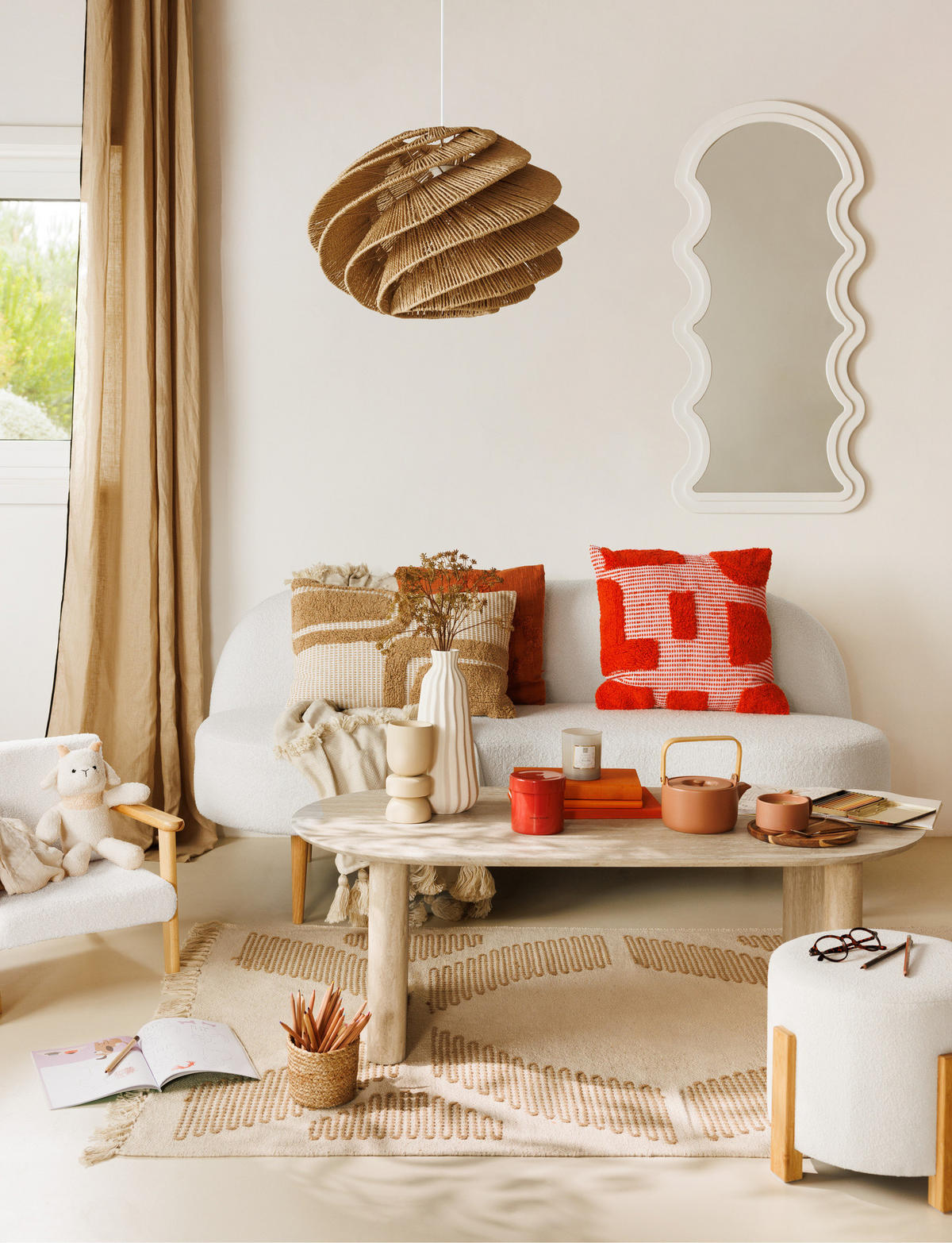WANDSPIEGEL Emily Wave 54/2/114 cm - Weiß, Holzwerkstoff (2/114/54cm) - Atmosphera Createur d´interieur