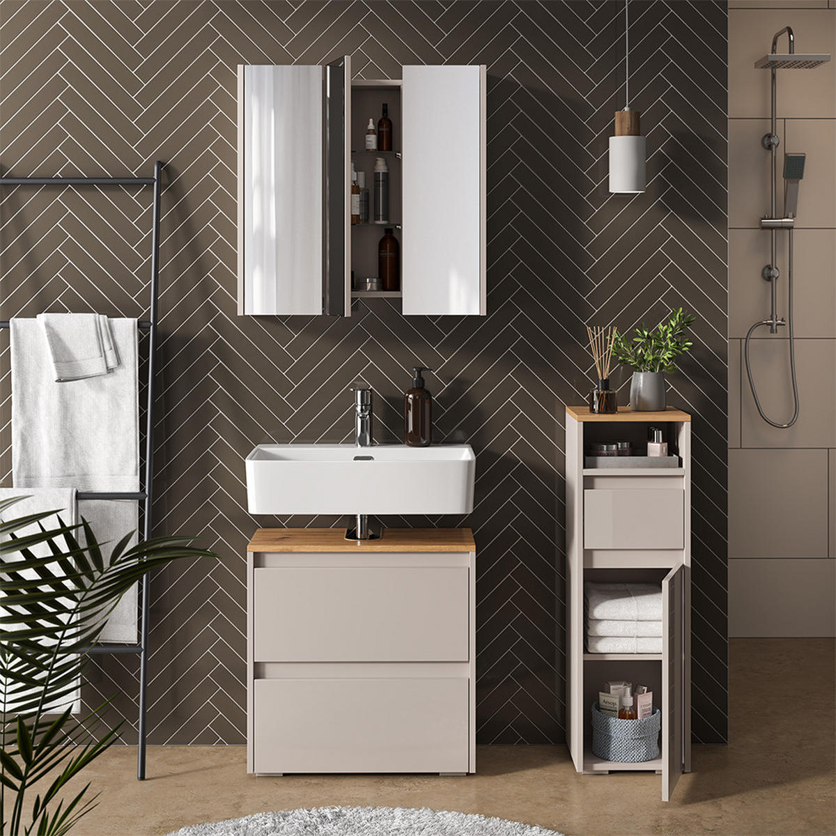 BADMÖBEL-SET Majest Cashmere 3 Teile - Kaschmir, Holzwerkstoff (60.1/62/30.1cm) - Vicco