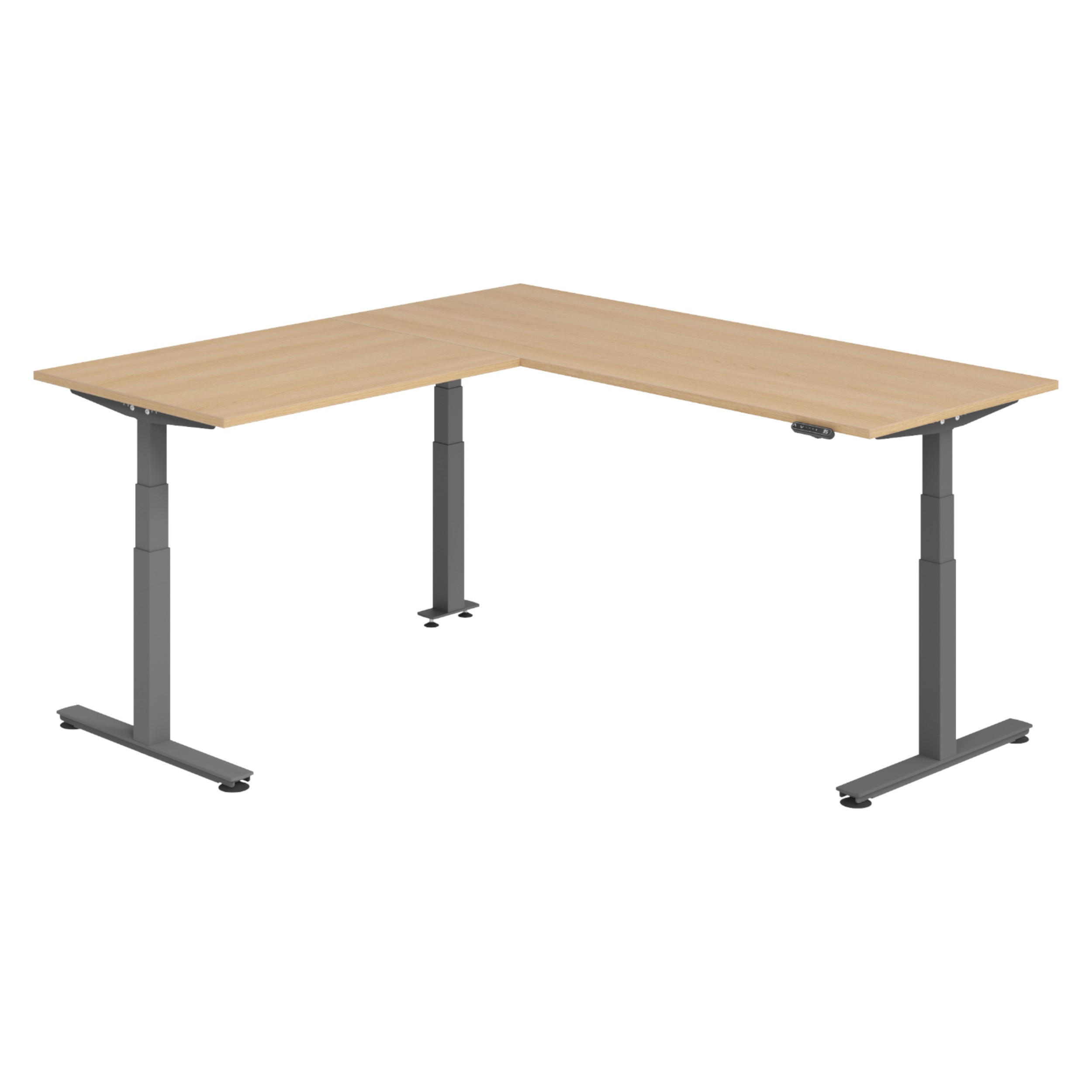 ECKSCHREIBTISCH elektrisch höhenverstellbar L-Form 200/200/74 cm in Eichefarben/Graphitfarben - Eichefarben/Graphitfarben, Holzwerkstoff (200/200/74cm) - bümö