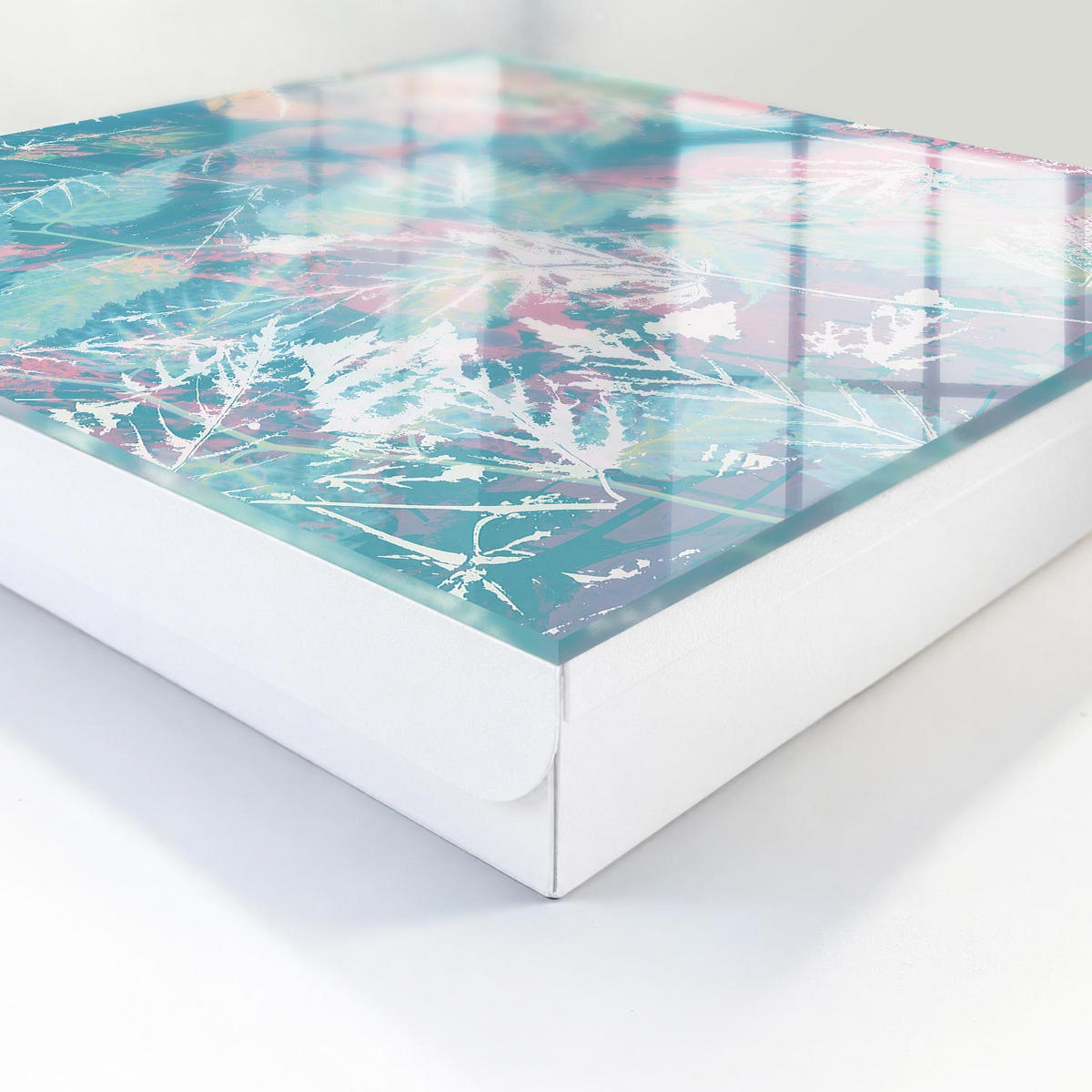 SCHLÜSSELBOX Weiß 30x30 cm – Türöffnung nach rechts - Pastellfarbene Blätter - Weiß, Metall (30/30/5cm) - TULUP