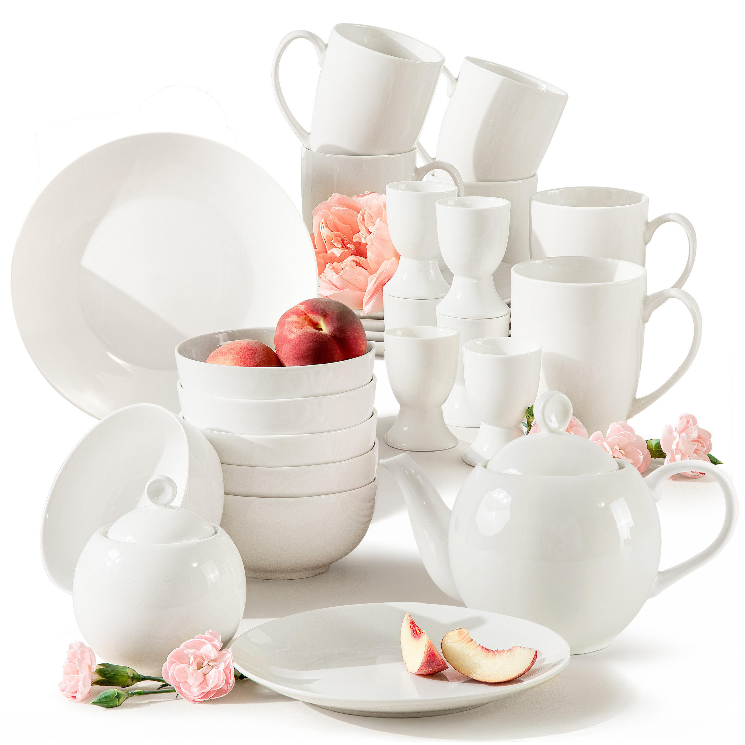 FRÜHSTÜCKSSERVICE 6 Personen AD BELLA 26-tlg,Porzellan, ecru - Ecru, Keramik (20/2/20cm) - KONSIMO®