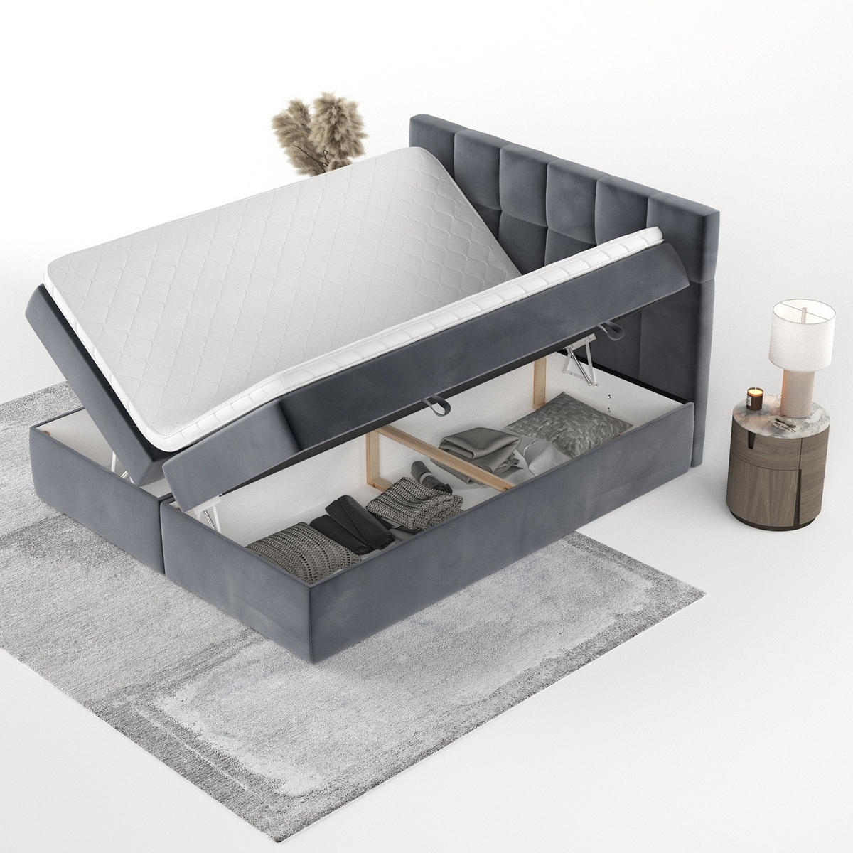 POSTEL BOXSPRING VARENO 180/200 Tmavě šedá - černá/tmavě šedá, kov/dřevo (180/200cm) - AltaBeds