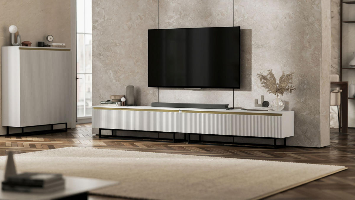 TV-LOWBOARD 2-er Set Selene Weiß Matt mit Metallrahmen 140 cm - Schwarz/Weiß, Holzwerkstoff/Metall (280/44/35cm) - Meble Lindner