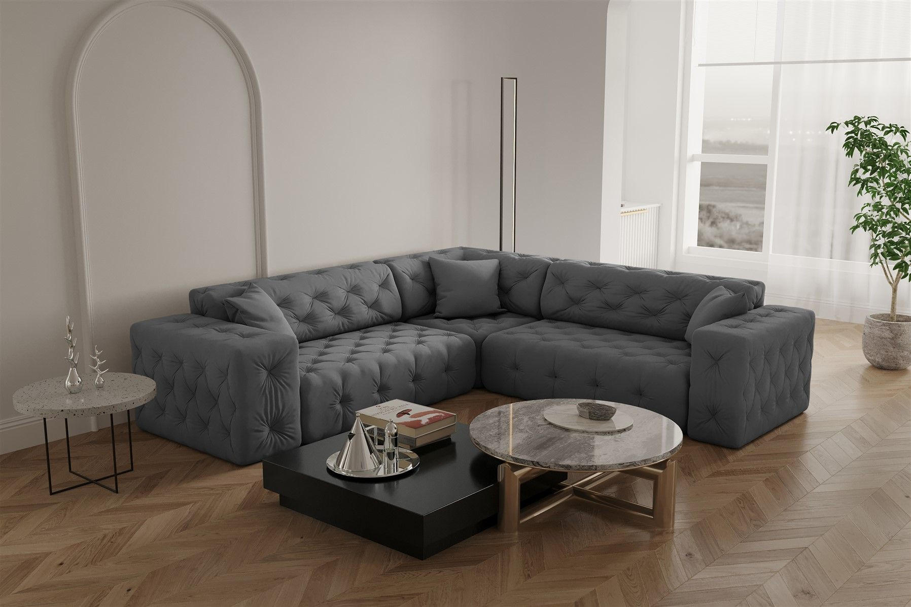 ECKSOFA Chantal - Grau, Holzwerkstoff/Textil (246/246cm) - Fun Möbel