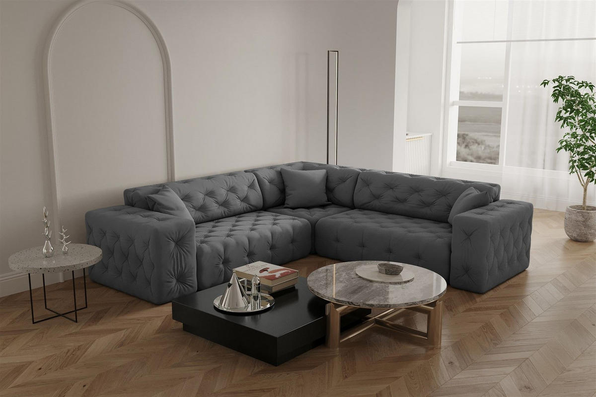 ECKSOFA Chantal - Grau, Holzwerkstoff/Textil (246/246cm) - Fun Möbel