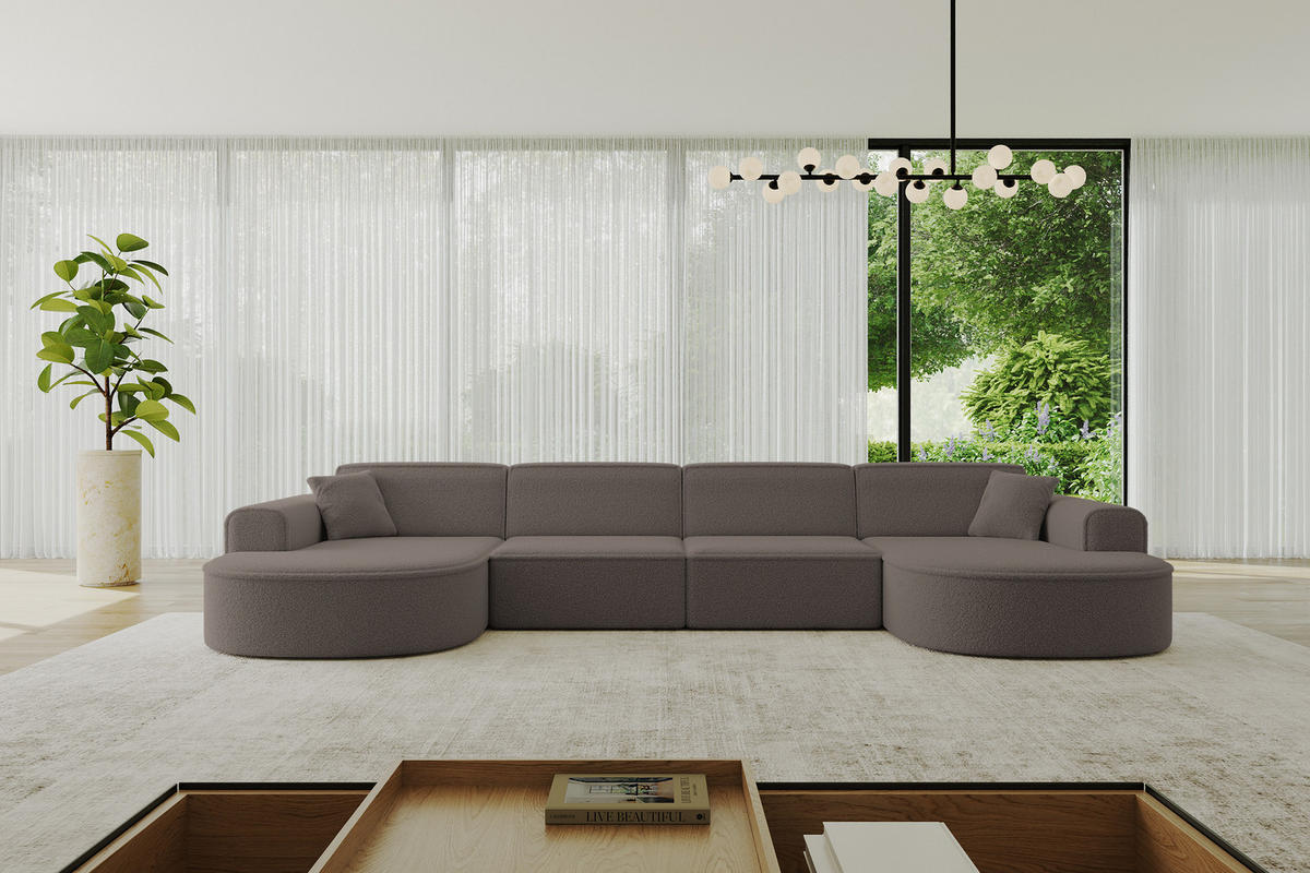 WOHNLANDSCHAFT MARI-U2 - 388x171x79 cm Braun Bouclé - Schwarz/Braun, Holzwerkstoff/Kunststoff (388/79/171cm) - ALTDECOR