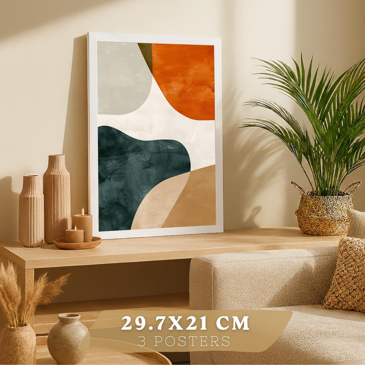 POSTER Set of 3 Abstract Shape Wall Art Prints Modern Brown Green Orange Decor for Living Room Bedroom Kitchen Bathroom Weißer Rahmen A4 - Weiß, Papier (29.7/1/21cm) - Nacnic