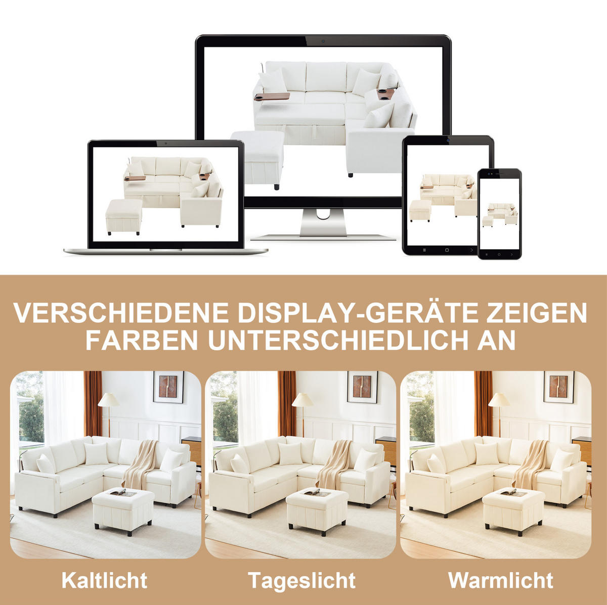 ROHOVÁ sedací souprava 205/205/85 cm béžová z chenille s funkcí spaní, USB a Type-C - béžová, textil (205/205cm) - OKWISH