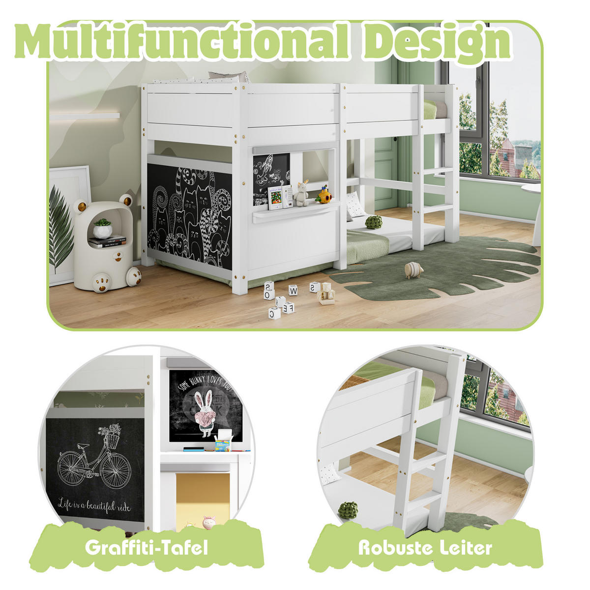 ETAGENBETT, Ablage, Graffitifähig, Weiß, 90x200cm - Weiß, Holzwerkstoff (90/200cm) - FLIEKS