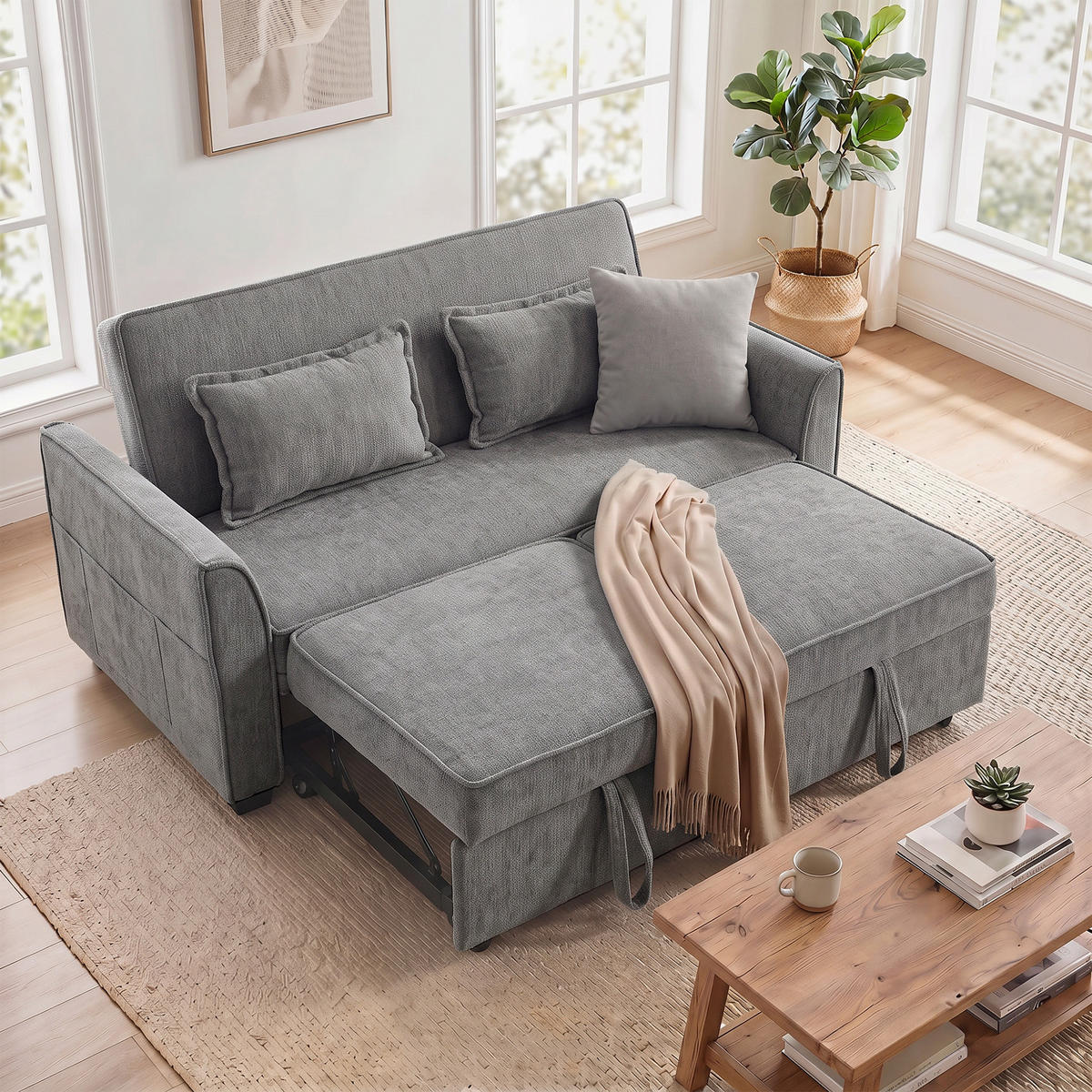 BÄDDSOFFA i polyester, grå - Grå, Textil/Plast (89/85/167cm) - HOMCOM