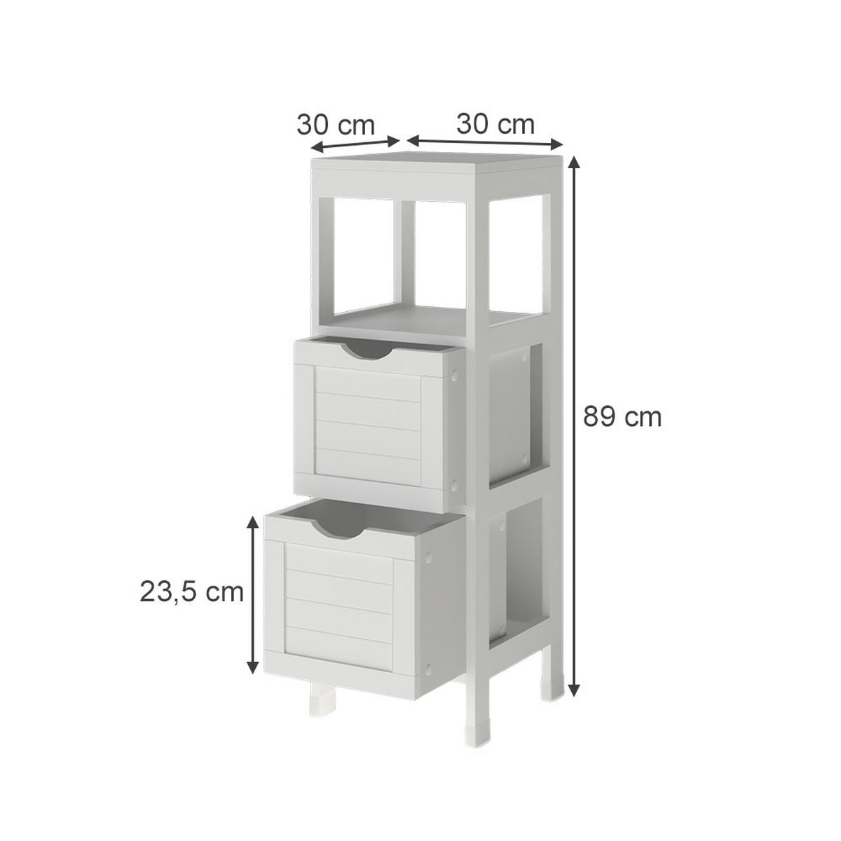 MIDISCHRANK Vilda Weiß 30 x 89 cm mit 2 Schubkästen - Weiß, Holzwerkstoff (30/89/30cm) - Vicco