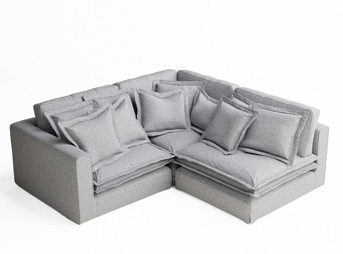 ECKSOFA Amalfi Hellgrau Webstoff - Hellgrau/Schwarz, Holz/Holzwerkstoff (238/222cm) - Maison de Reve