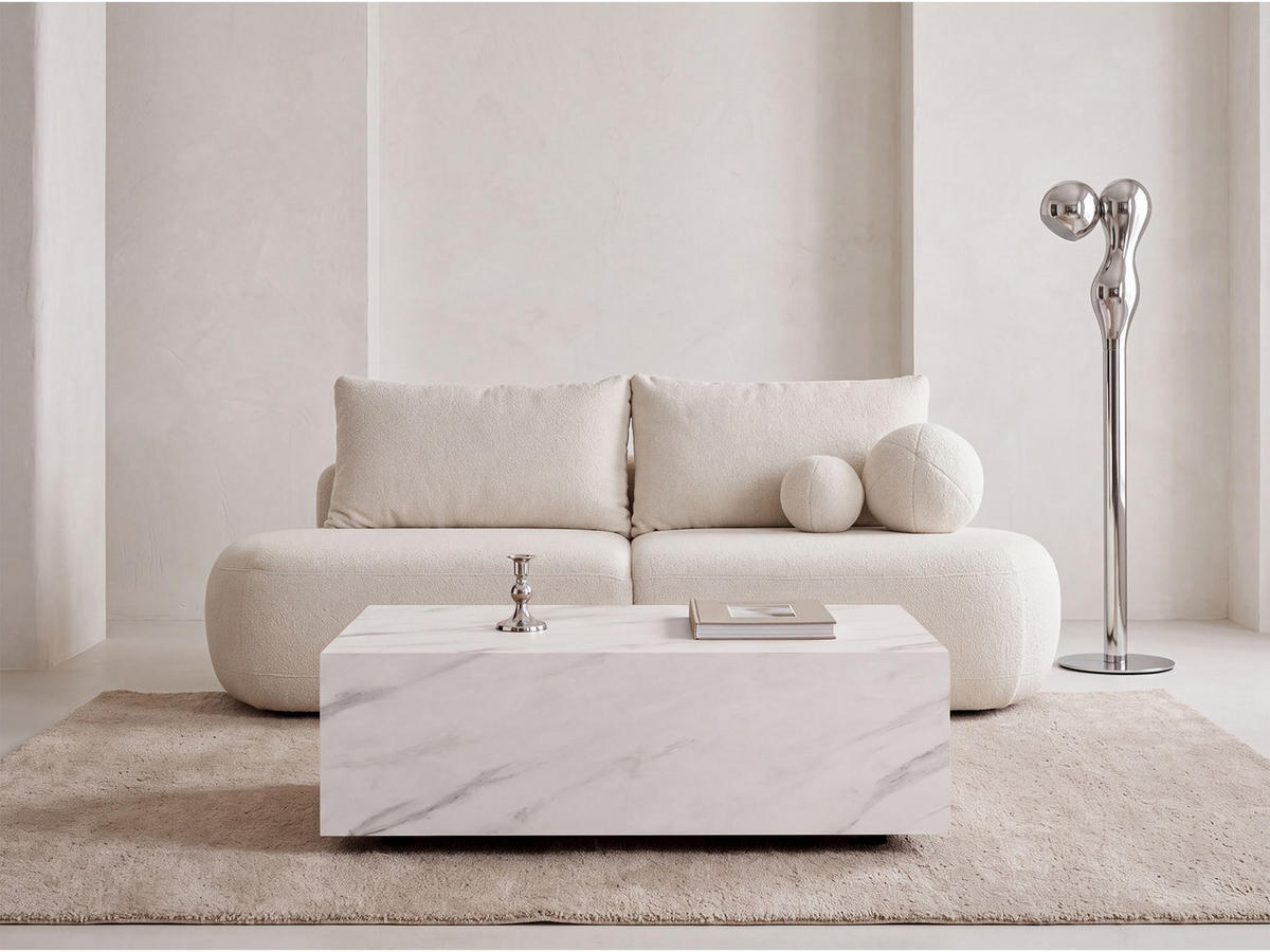 COUCHTISCH Noma Rechteckig in Marmor Weiß, Blockform mit versteckten Rollen 90/55/28 cm - Ecru/Schwarz, Holzwerkstoff (55/90/28cm) - WFL GROUP