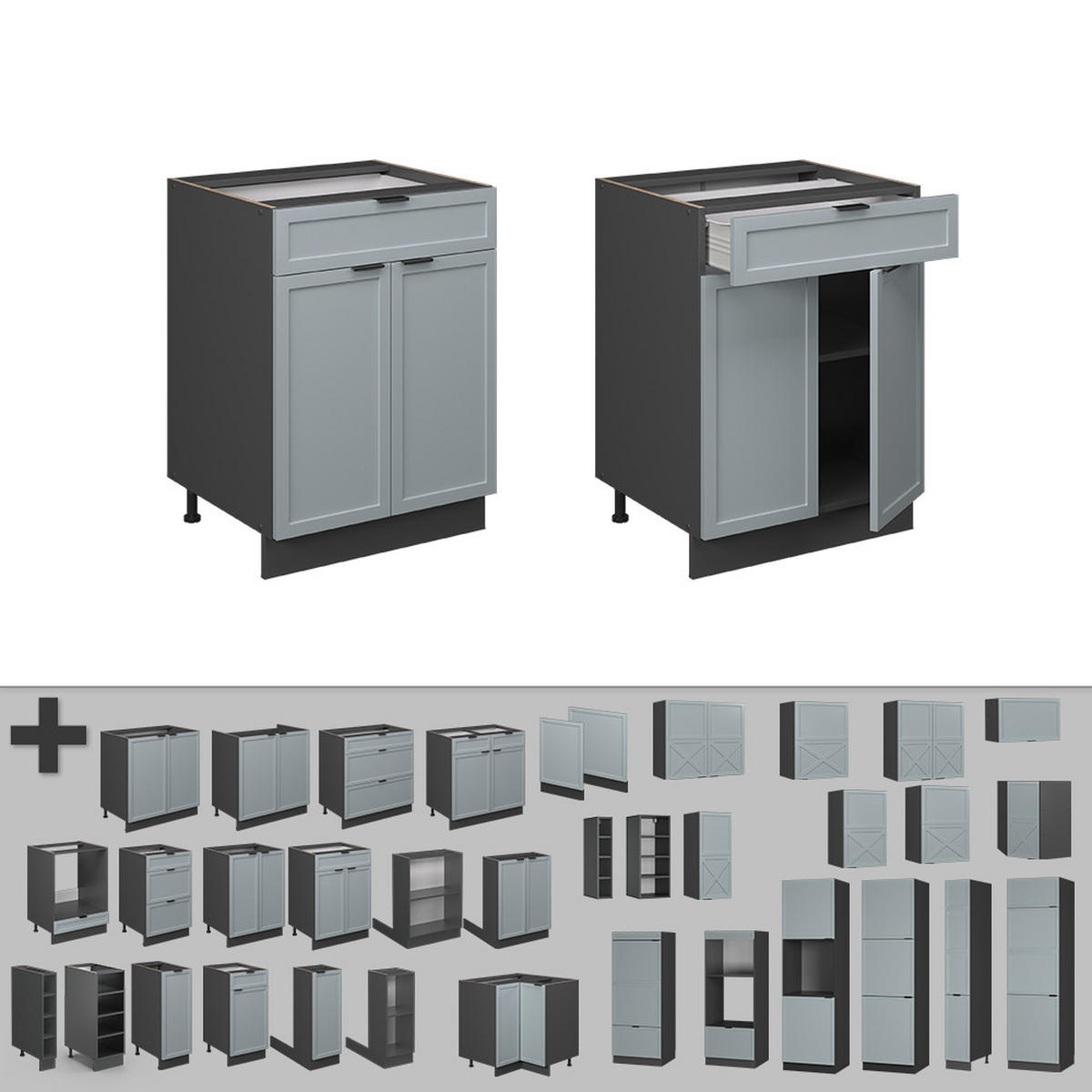 KÜCHENUNTERSCHRANK Fame-Line Hellblau-grau 60 cm mit Schublade AP Anthrazit - Anthrazit/Blaugrau, Holzwerkstoff (60/82/60cm) - Vicco