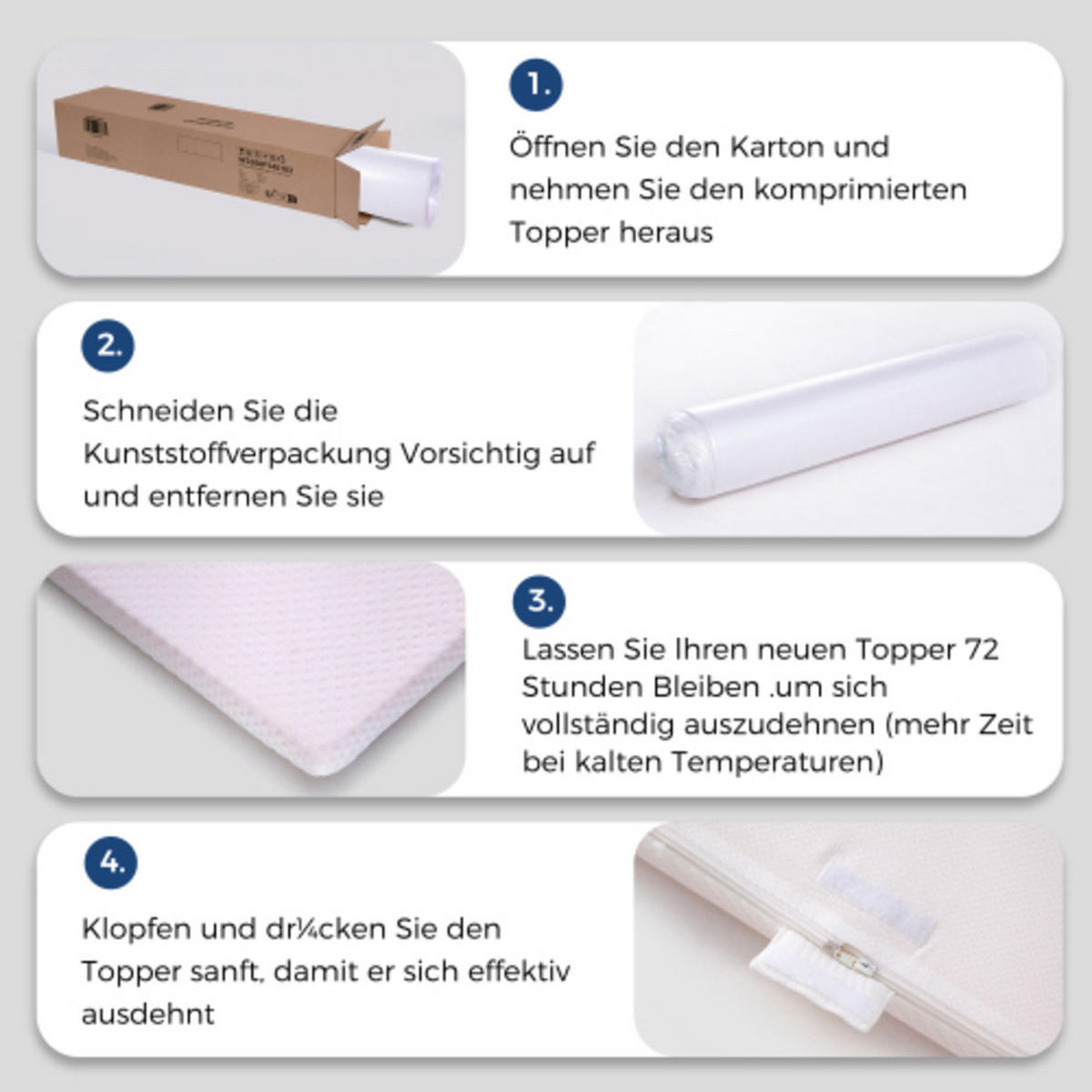MATRATZE 180×200 cm mit abnehmbarem waschbarem Bezug, 5 cm QX-Schaum Topper, weiß - Weiß, Kunststoff - Luhomfu