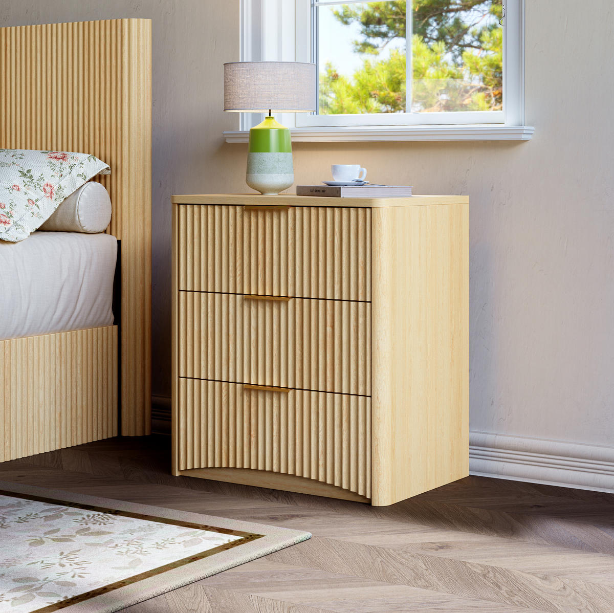 NACHTTISCH 58/38/64 cm mit 3 Schubladen in Eicheoptik - Braun, Holzwerkstoff (38/64/58cm) - BEAOK