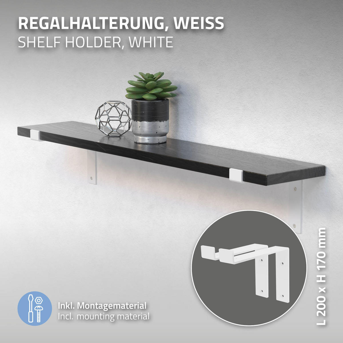 REGALHALTERUNG - Weiß, Metall (17/4/20.5cm) - ML-DESIGN