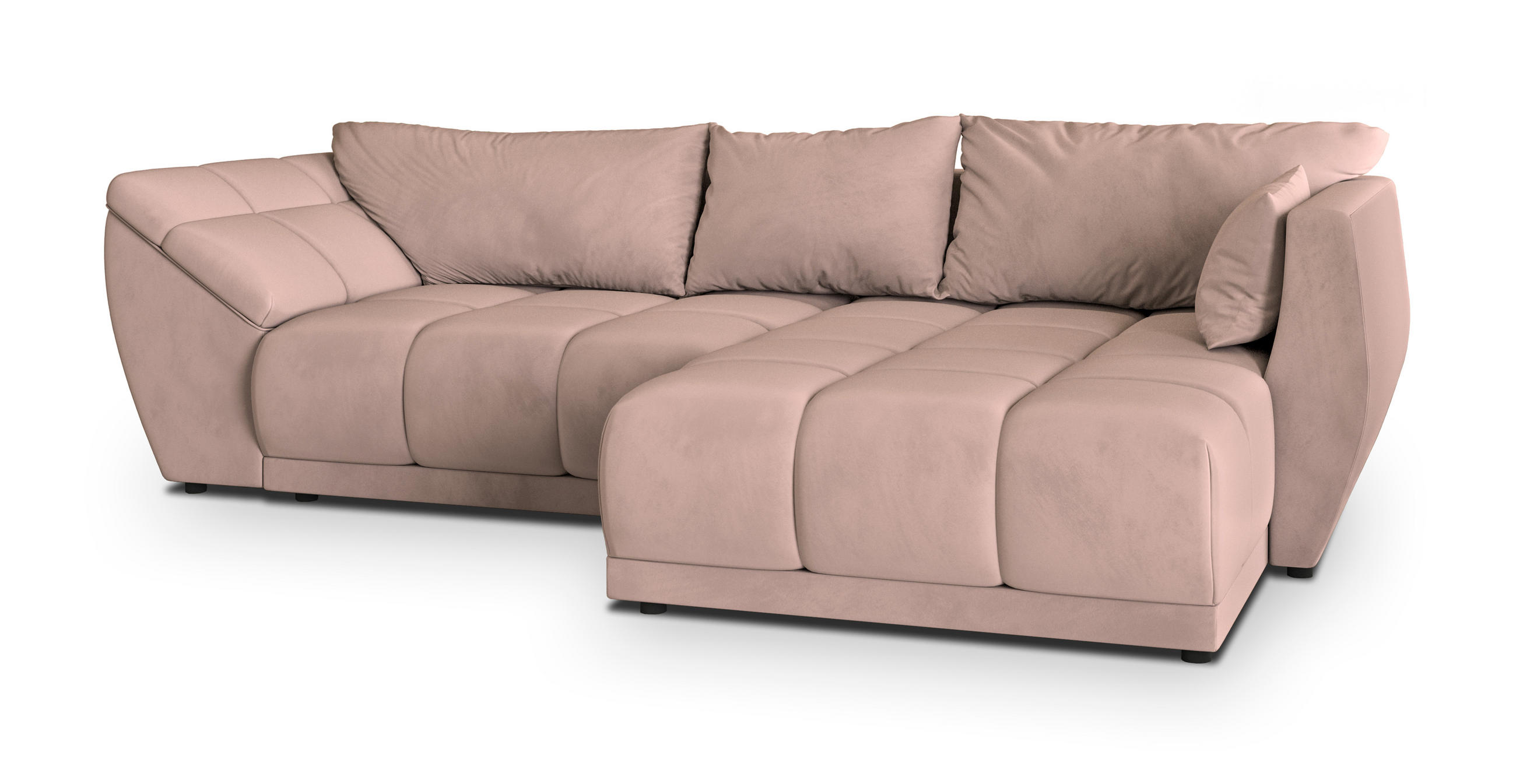 ECKSOFA ORENTI R-S Rosa Velours-Stoff mit Schlaffunktion - Rosa, Holz (287/182cm) - MASSENO