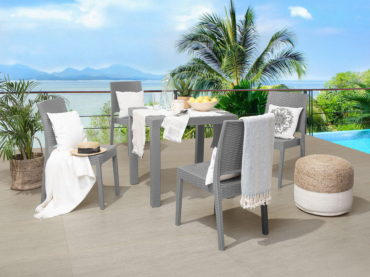 GARTENTISCH Rattanoptik hellgrau 80/80 cm Fossano - Hellgrau, Kunststoff (80/80/76cm) - Beliani
