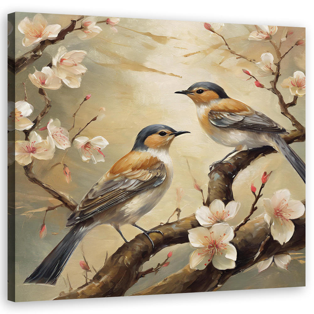 WANDBILD vögel tiere blumen zweig - Beige, Textil (50/50cm) - Feeby