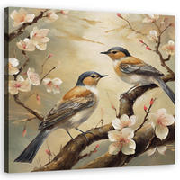 WANDBILD vögel tiere blumen zweig - Beige, Textil (50/50cm) - Feeby