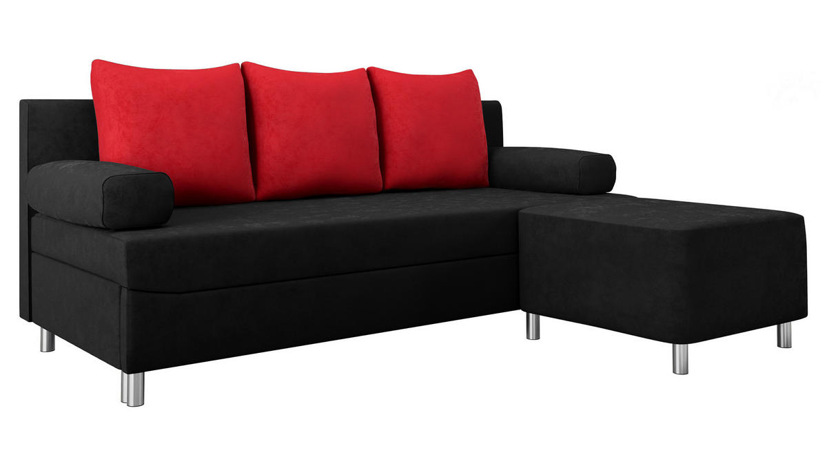 SCHLAFSOFA Dover mit Polsterhocker - Chromfarben/Rot, Holz/Kunststoff (192/80cm) - MIRJAN24