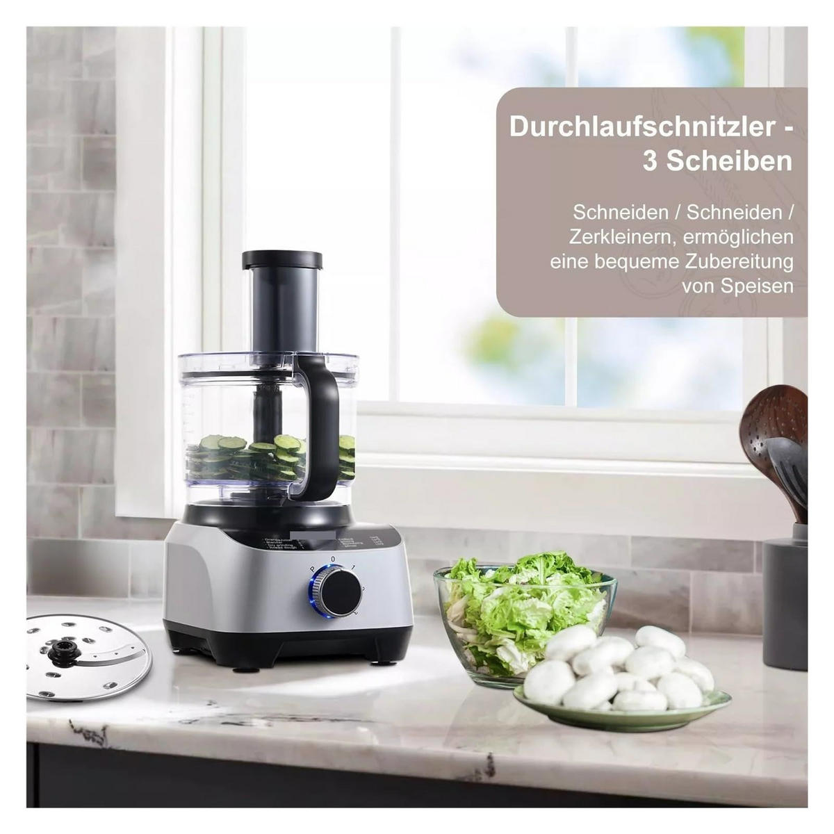 KÜCHENMASCHINE Silber mit Mixfunktion, Geschwindigkeitsstufen, Zubehörset - Silberfarben, Kunststoff (41.3/30.51/43.1cm) - Korfee