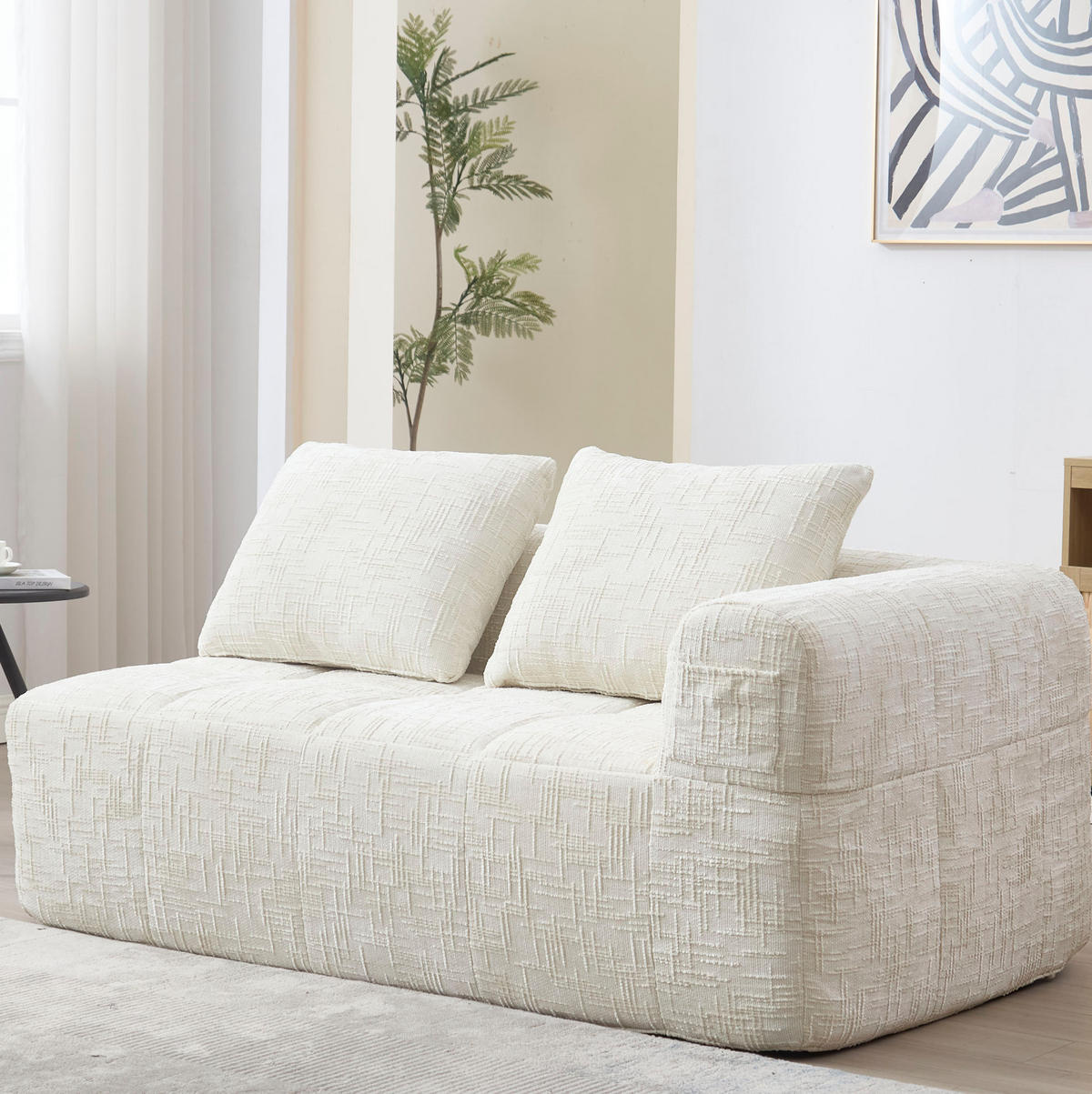 2-SITZER Sofa Chenille mit Chaiselongue und Seitentaschen 158/90/60 cm Beige - Beige, Textil (60/158/90cm) - Redom