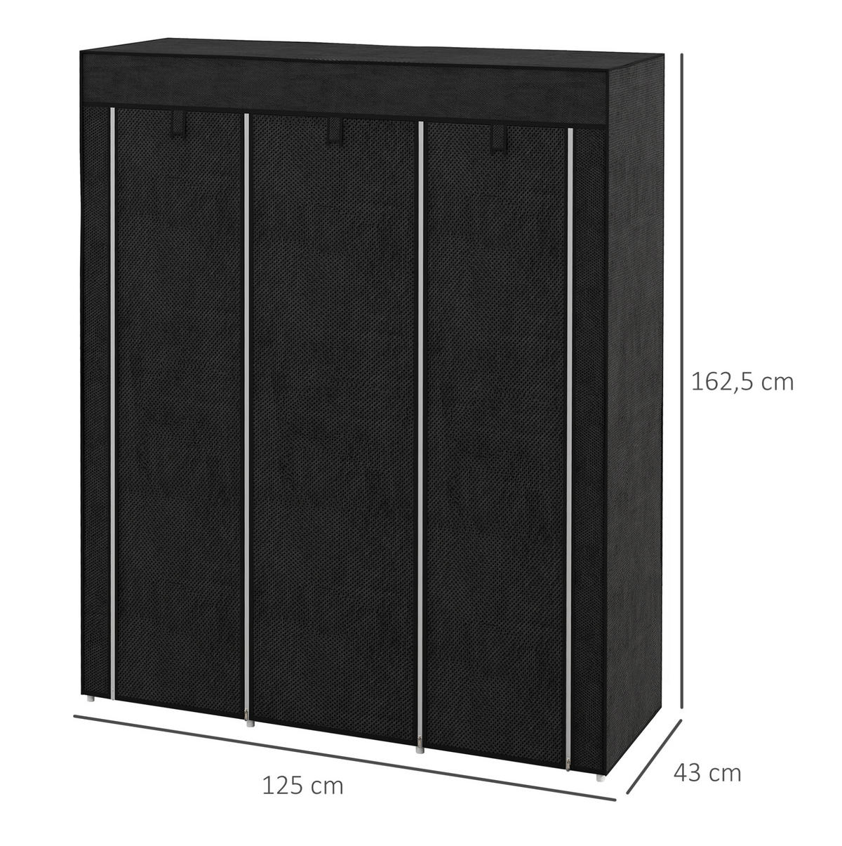 KLEIDERSCHRANK 125/43/162,5 cm in Schwarz mit Kleiderstangen und 8 Fächern - Schwarz, Textil (125/162.5/43cm) - BEAOK