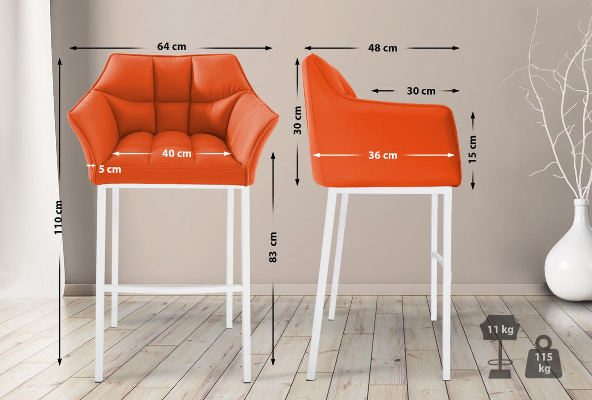 BARHOCKER Lederlook orange - Weiß/Orange, Textil/Metall (64/110/48cm) - CLP