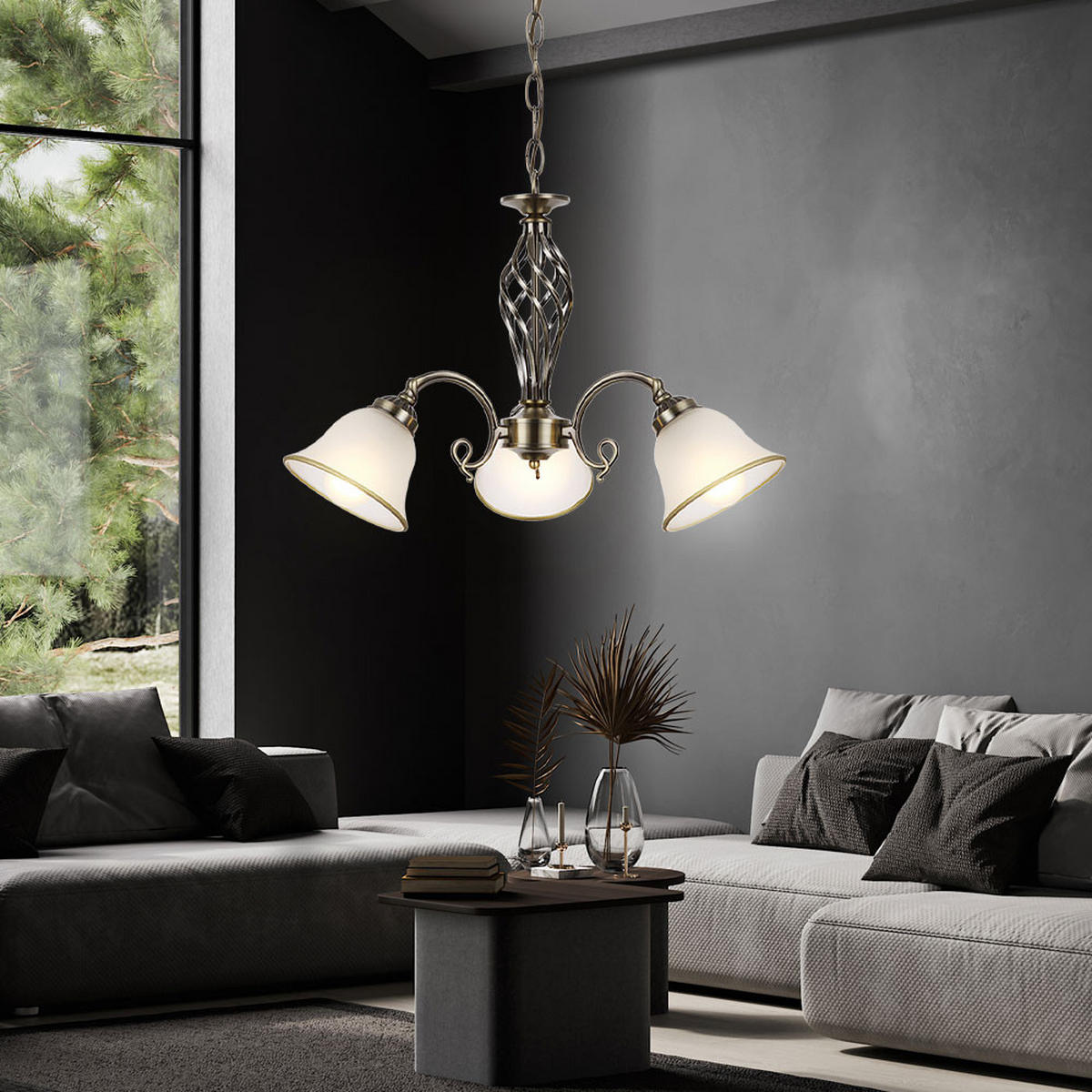 KRONLEUCHTER ODIN Altmessing Messing - Messingfarben, Glas (60/60/120cm) - Globo Lighting