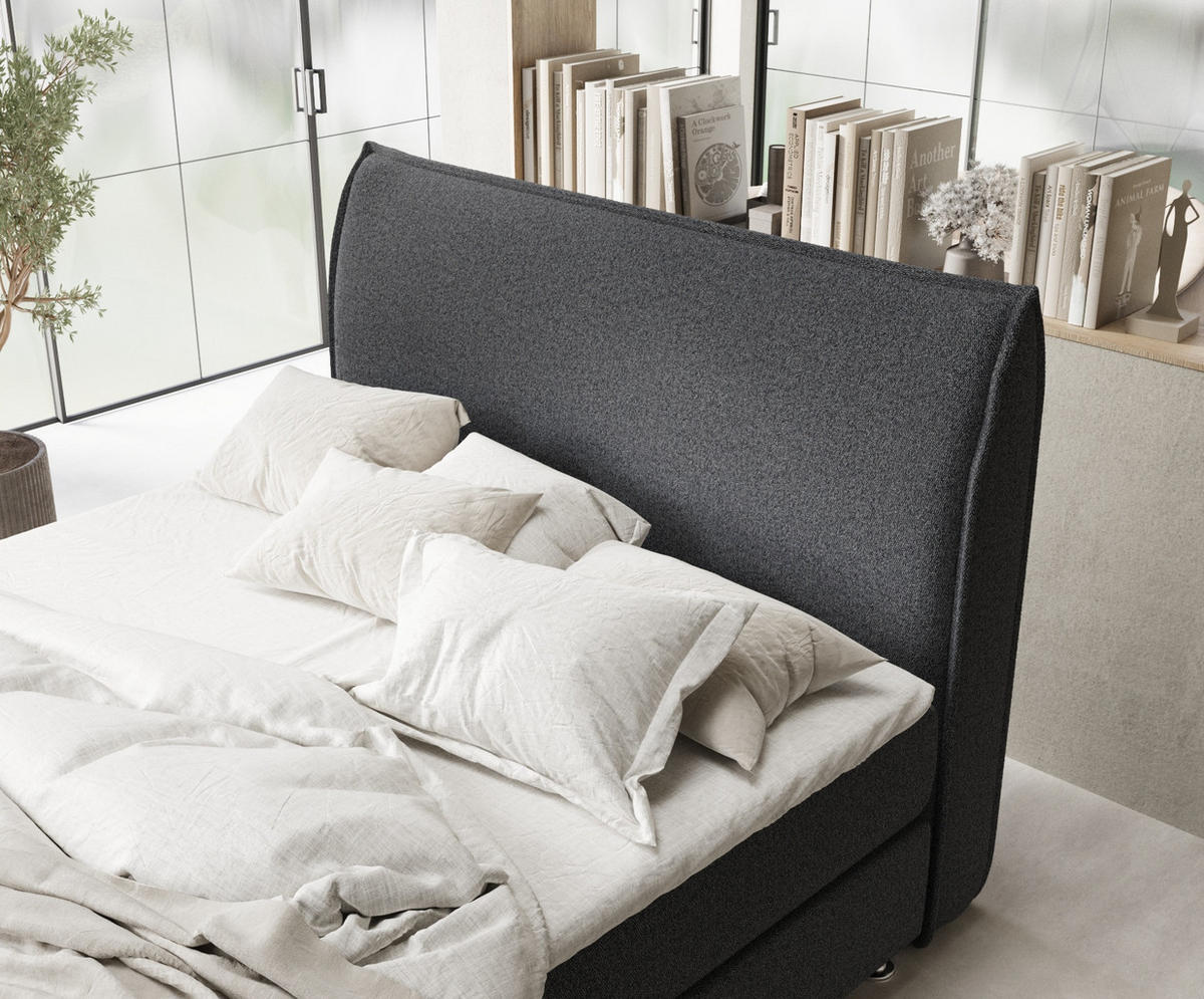 BOXSPRINGBETT Chermin Schwarz 180/200 cm mit Latex-Topper - Silberfarben/Schwarz, Holz/Holzwerkstoff (180/200cm) - Maison de Reve
