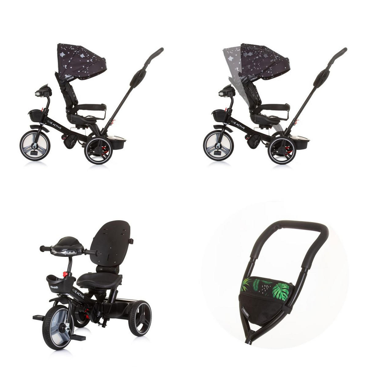 DREIRAD Be Active 2 in 1 schwarz Sitz drehbar Musik Licht drehbar - Schwarz, Metall (117/50/96cm) - Chipolino