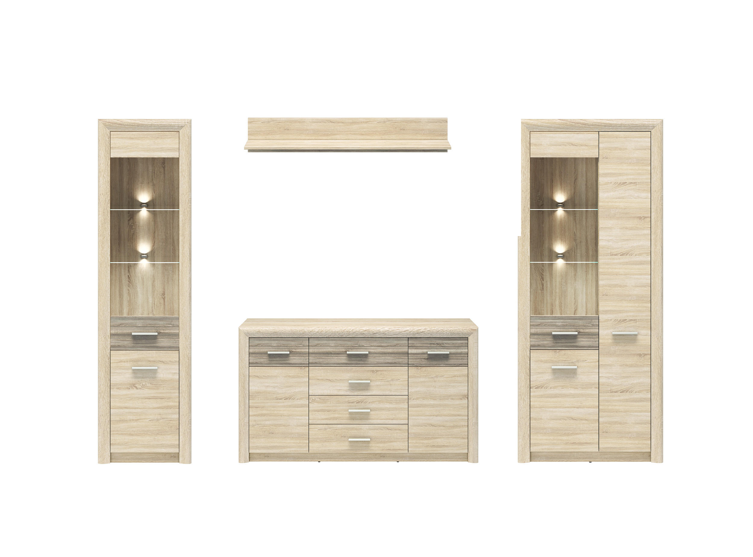 WOHNWAND Castel Sonoma Eiche / Sonoma Eiche Trüffel 4-teilig - Braun/Sonoma Eiche, Holz/Holzwerkstoff (305/201/43cm) - Feldmann-Wohnen