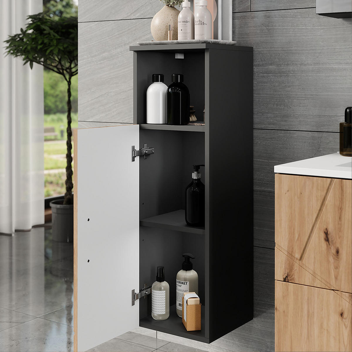 MIDISCHRANK Irma Anthrazit/Artisan 30 x 93 cm mit 1 Tür - Anthrazit/Eiche Artisan, Holzwerkstoff (30/93/30cm) - Vicco