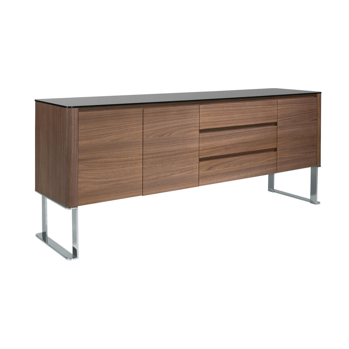 SIDEBOARD Sideboard Nussbaum, verchromter Stahl und schwarze Glasplatte 200/50/81 cm - Walnussfarben/Schwarz, Holz/Metall (200/81/50cm) - ANGEL CERDA