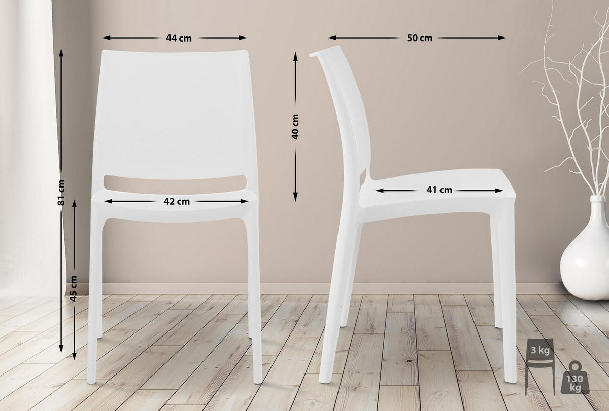 GARTENSTUHL 4er Set Kunststoff weiß - Weiß, Kunststoff (44/81/50cm) - CLP