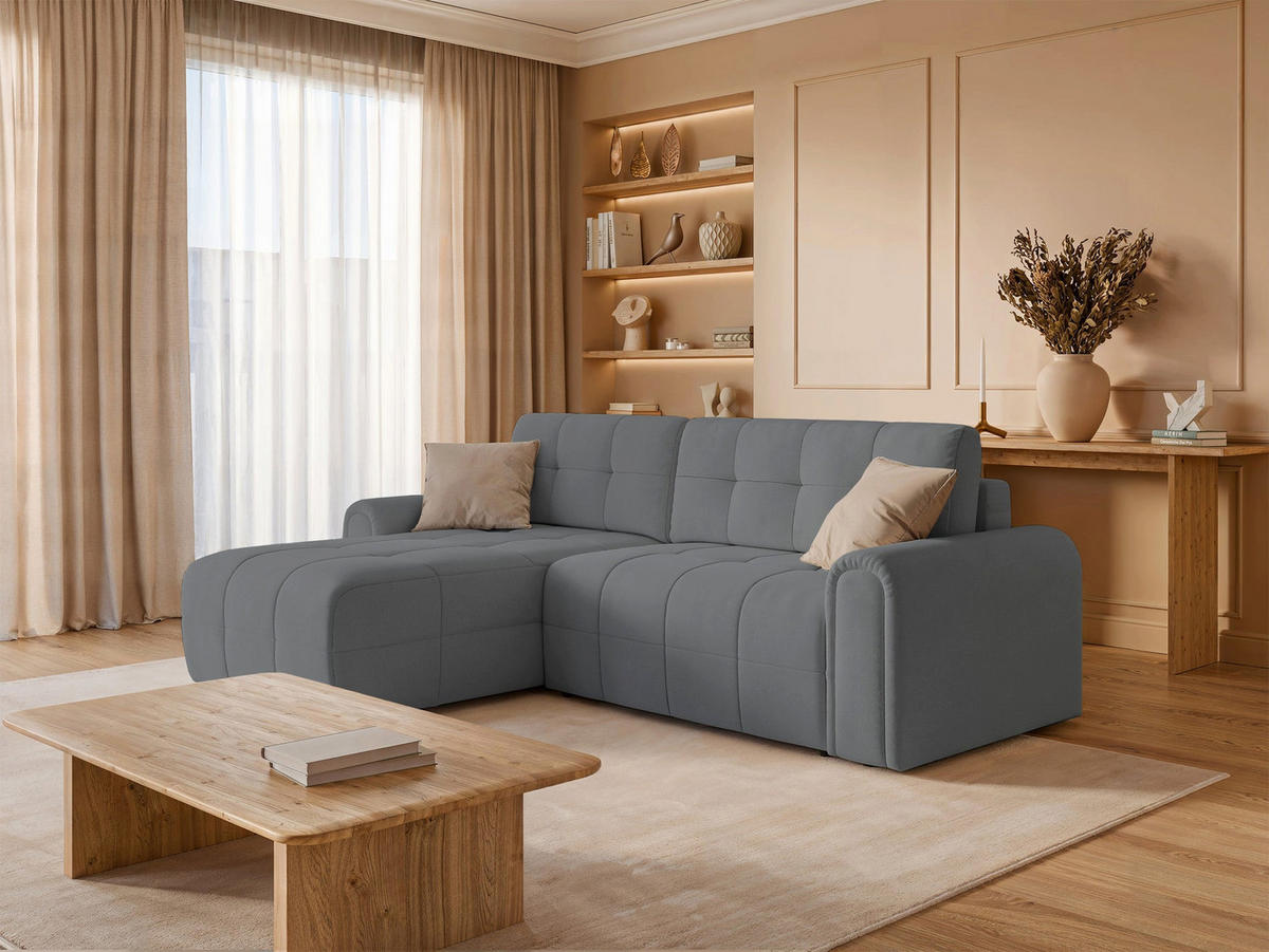 ECKSOFA Simolla Grau links - Schwarz/Grau, Kunststoff/Textil (268/180cm) - Selsey